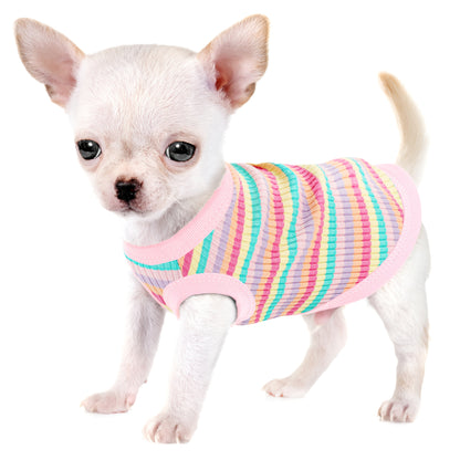 Paiaite Soft Ribbed Dog Vest - Pink Striped Tank Top for Small to Extra Small Breeds, Easy Pullover Style, Hand Wash Only, Dog Tank Top