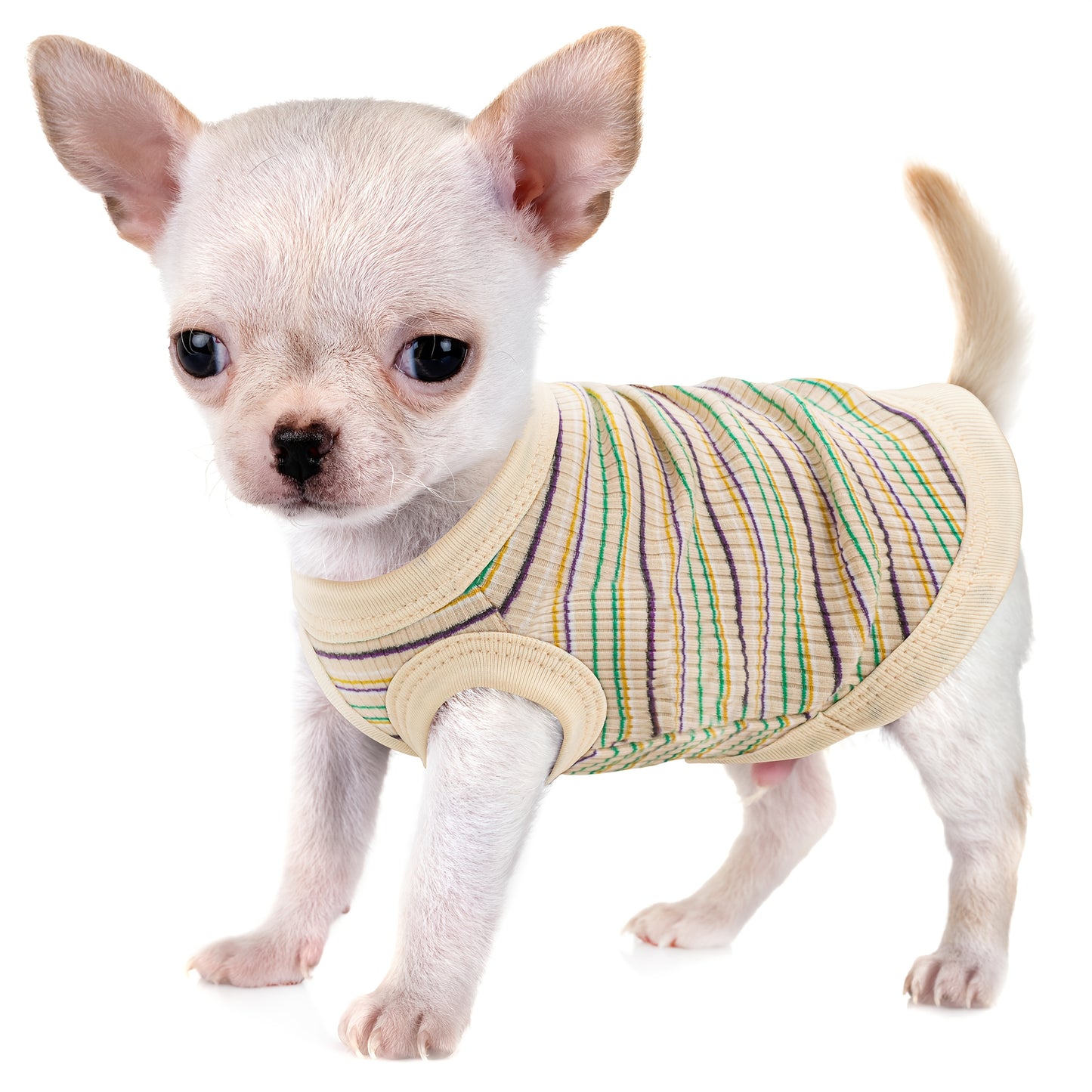 Paiaite Soft Ribbed Dog Vest - Pink Striped Tank Top for Small to Extra Small Breeds, Easy Pullover Style, Hand Wash Only, Dog Tank Top