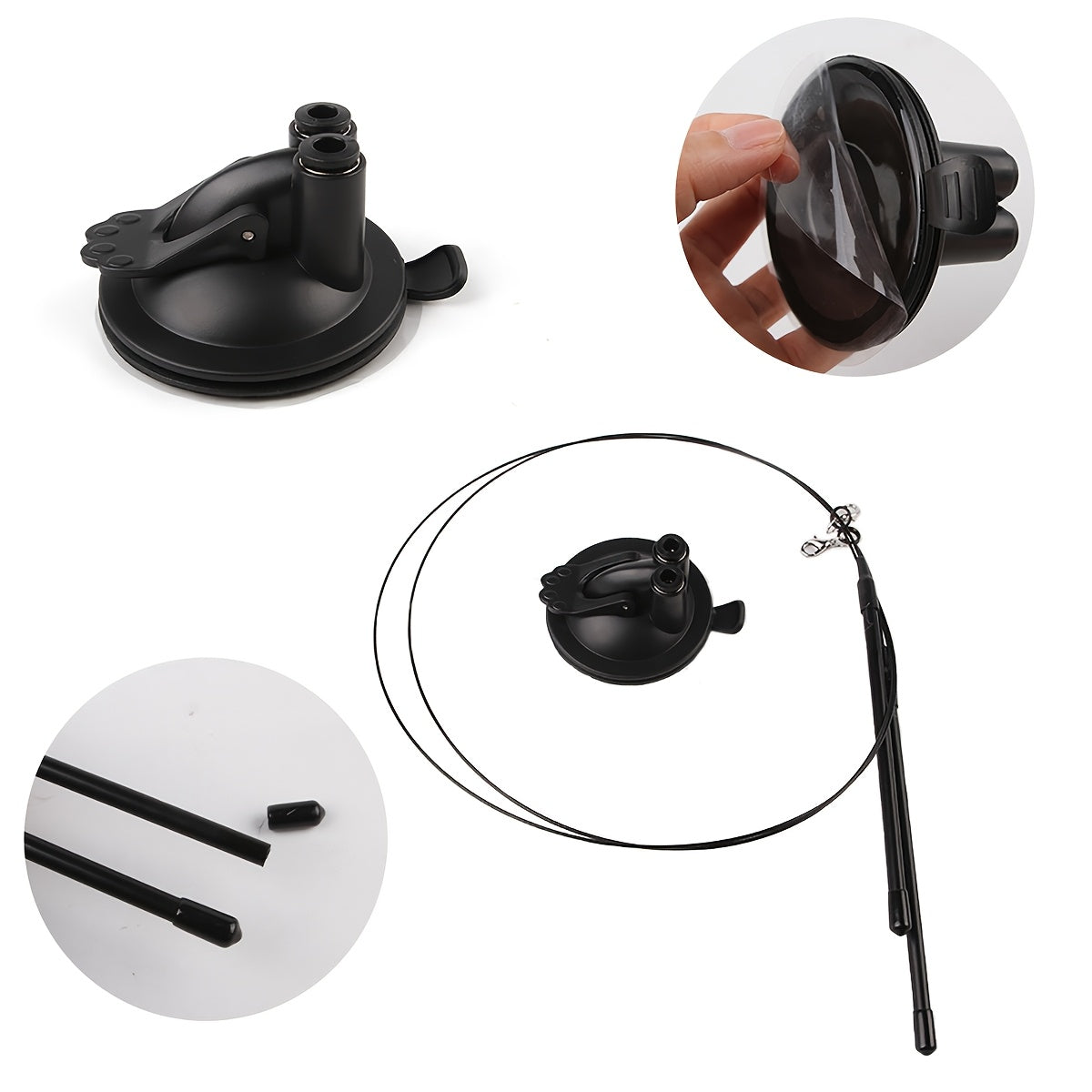 Interactive Cat Teasing Stick with Long Double Rod & Powerful Sucker Base - Hands-Free Cat Toy with Artificial Feather Attachment (Red/Green), Non-Toxic Polyester for Hunting Exercise, Kittens & Adult Cats - Indoor/Outdoor Pl