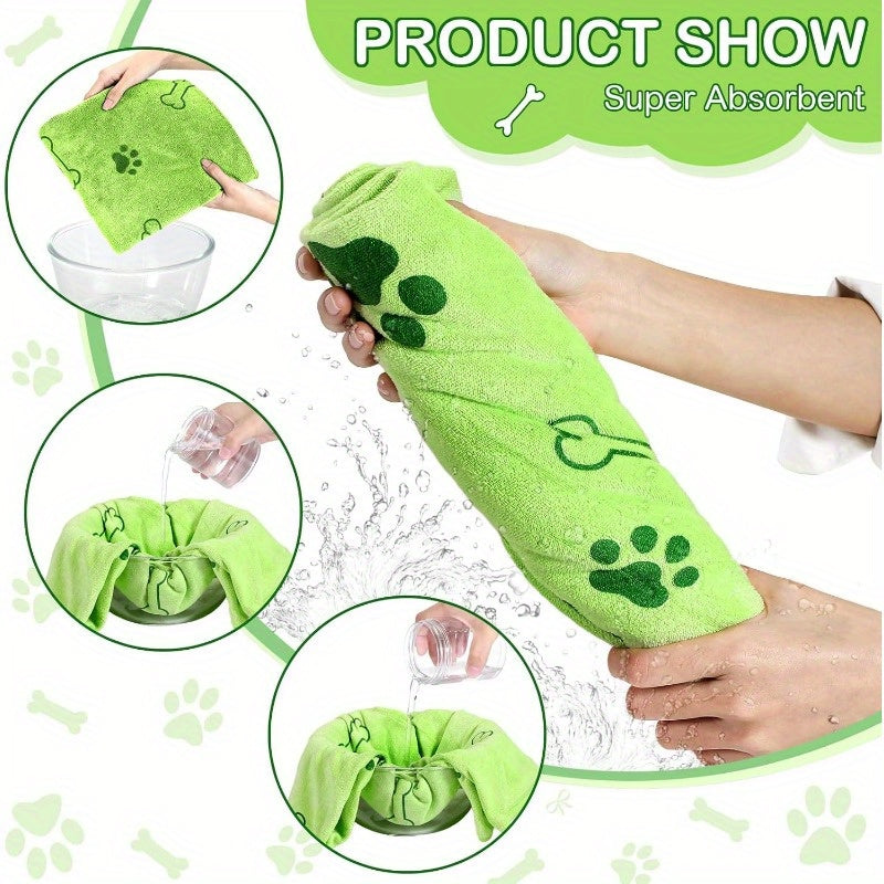 [Quick-Dry Pet Towels] 4pcs Quick-Dry Pet Towels for Medium Dogs | Soft, Absorbent Polyester with Colorful Paw Print Design - Ideal for Bathing and Grooming