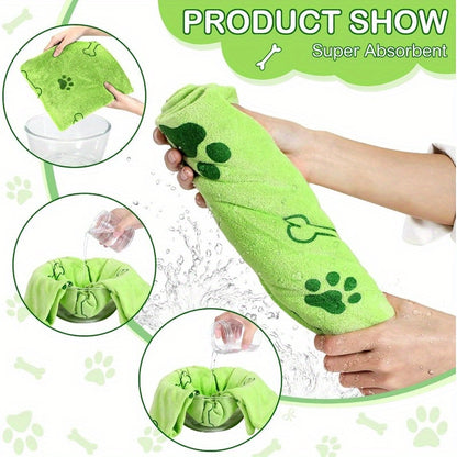 [Quick-Dry Pet Towels] 4pcs Quick-Dry Pet Towels for Medium Dogs | Soft, Absorbent Polyester with Colorful Paw Print Design - Ideal for Bathing and Grooming