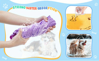 [Quick-Dry Pet Towels] 4pcs Quick-Dry Pet Towels for Medium Dogs | Soft, Absorbent Polyester with Colorful Paw Print Design - Ideal for Bathing and Grooming