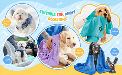 [Quick-Dry Pet Towels] 4pcs Quick-Dry Pet Towels for Medium Dogs | Soft, Absorbent Polyester with Colorful Paw Print Design - Ideal for Bathing and Grooming