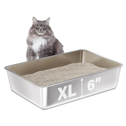 Heavy Duty Large Stainless Steel Cat Litter Box, Rust-Proof, Easy to Clean, for Big Cats and Rabbits, Long-Lasting Durability