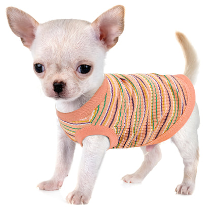 Paiaite Soft Ribbed Dog Vest - Pink Striped Tank Top for Small to Extra Small Breeds, Easy Pullover Style, Hand Wash Only, Dog Tank Top