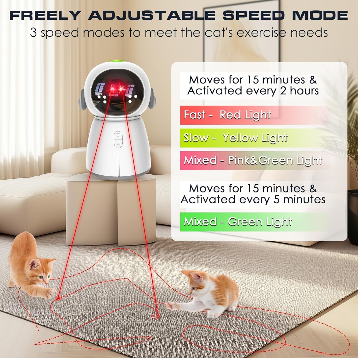 [Interactive Cat Laser Toy] Rechargeable Interactive Cat Laser Toy - Dual Laser Modes & Motion-Activated Fun for Bored Indoor Adult Cats