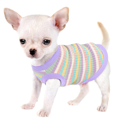 Paiaite Soft Ribbed Dog Vest - Pink Striped Tank Top for Small to Extra Small Breeds, Easy Pullover Style, Hand Wash Only, Dog Tank Top