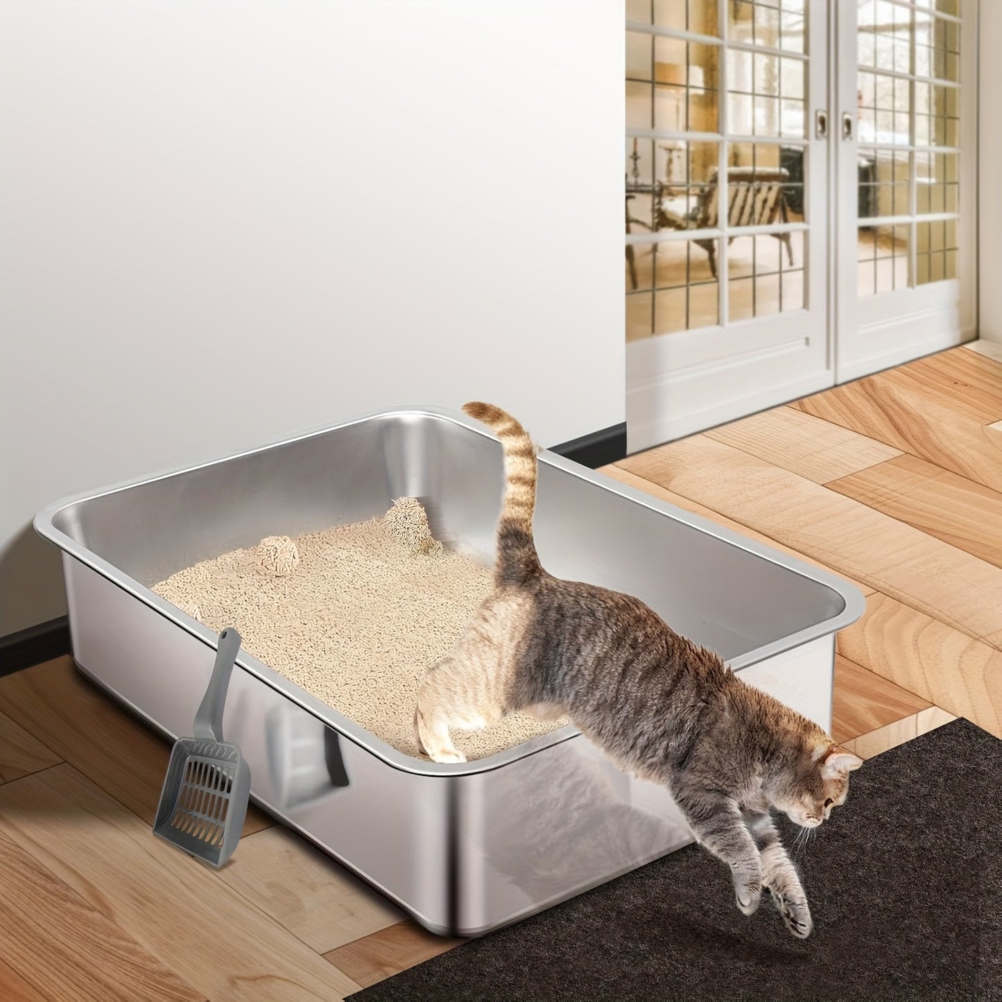 Heavy Duty Large Stainless Steel Cat Litter Box, Rust-Proof, Easy to Clean, for Big Cats and Rabbits, Long-Lasting Durability