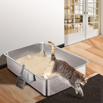 Heavy Duty Large Stainless Steel Cat Litter Box, Rust-Proof, Easy to Clean, for Big Cats and Rabbits, Long-Lasting Durability