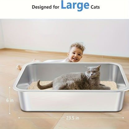 Heavy Duty Large Stainless Steel Cat Litter Box, Rust-Proof, Easy to Clean, for Big Cats and Rabbits, Long-Lasting Durability