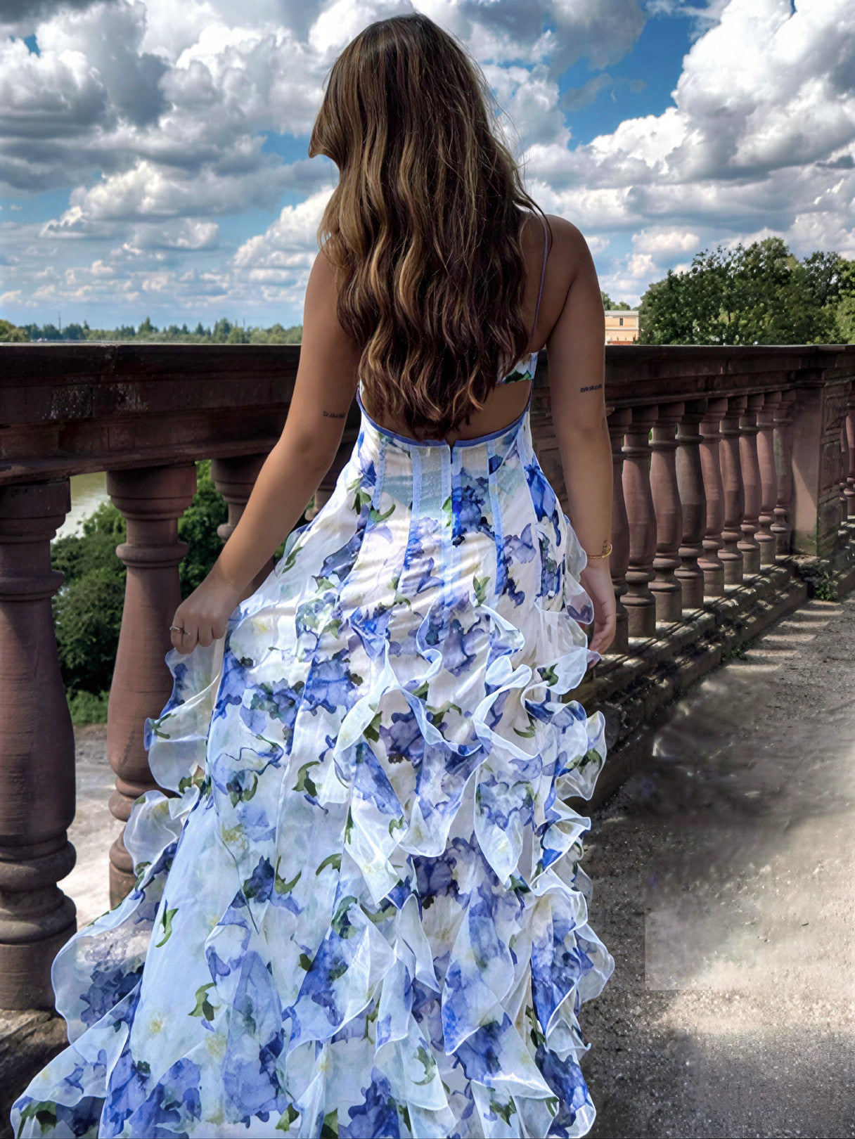 Enchanted Waves Ruffled Maxi Dress