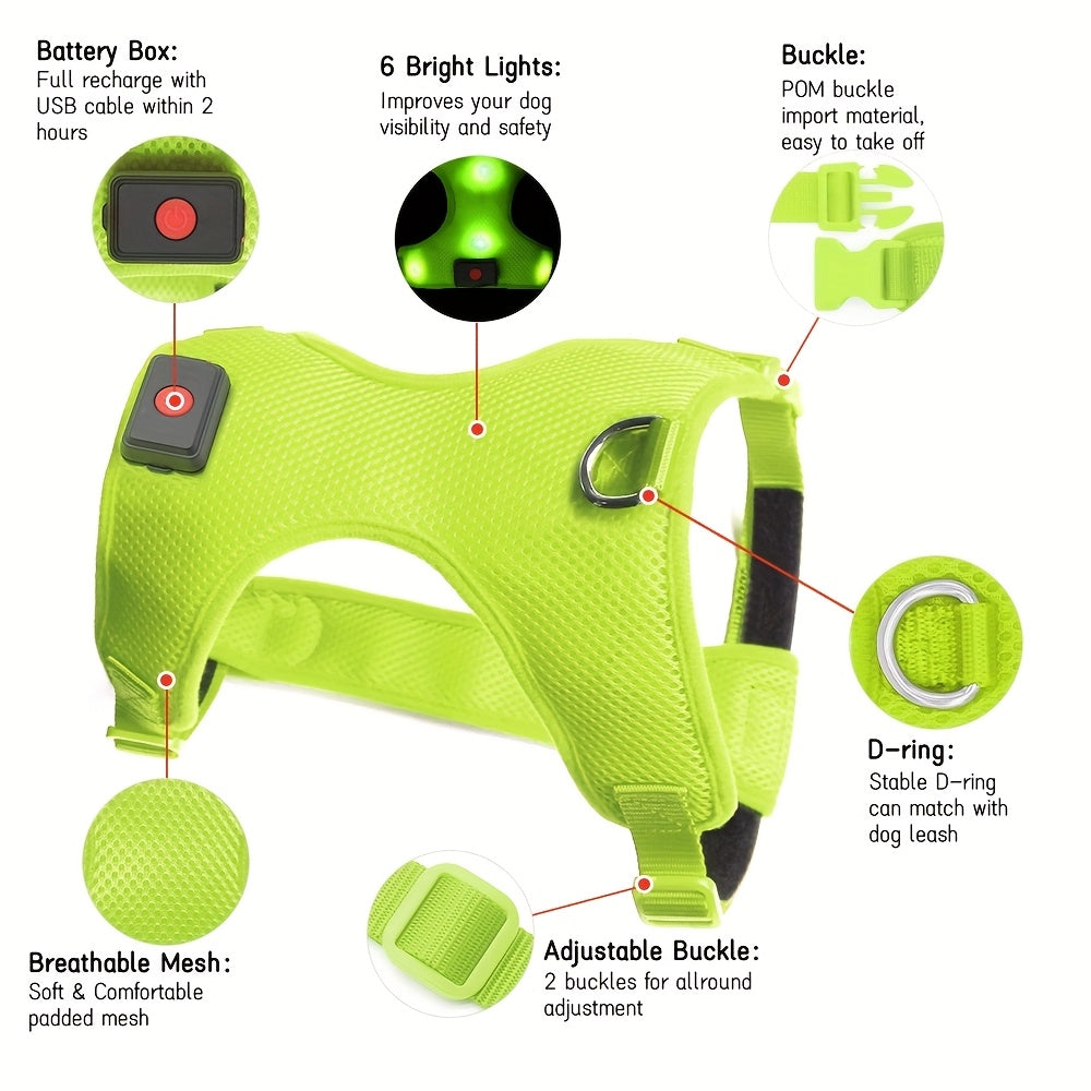 Light Up LED Dog Harness - No Pull Rechargeable Dog Vest with Detachable Battery, Washable Nylon Harness for Nighttime Walking & Camping, Multi-Color Options for Small Medium Large Dogs, Reflective Safety Features, Outdoor Pe