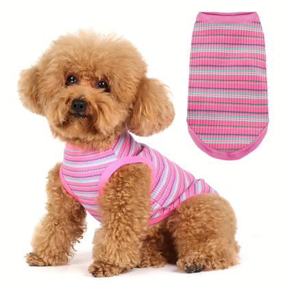 Paiaite Soft Ribbed Dog Vest - Pink Striped Tank Top for Small to Extra Small Breeds, Easy Pullover Style, Hand Wash Only, Dog Tank Top