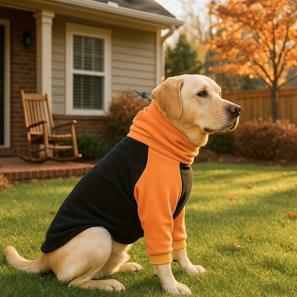 1pc Winter Warm Fleece Dog Sweater - High Neck Thick Pet Hoodie for Large and Medium Breeds - Polyester Pullover Jumpsuit for Autumn and Winter - Machine Washable Dog Outfit for Golden Retrievers, Labradors, and More