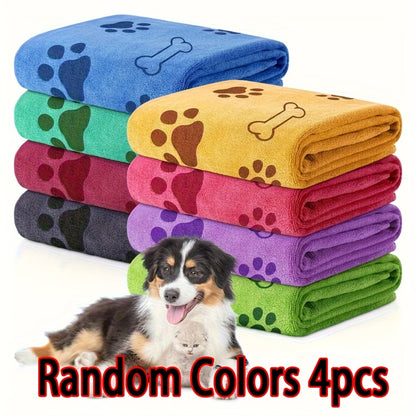 [Quick-Dry Pet Towels] 4pcs Quick-Dry Pet Towels for Medium Dogs | Soft, Absorbent Polyester with Colorful Paw Print Design - Ideal for Bathing and Grooming