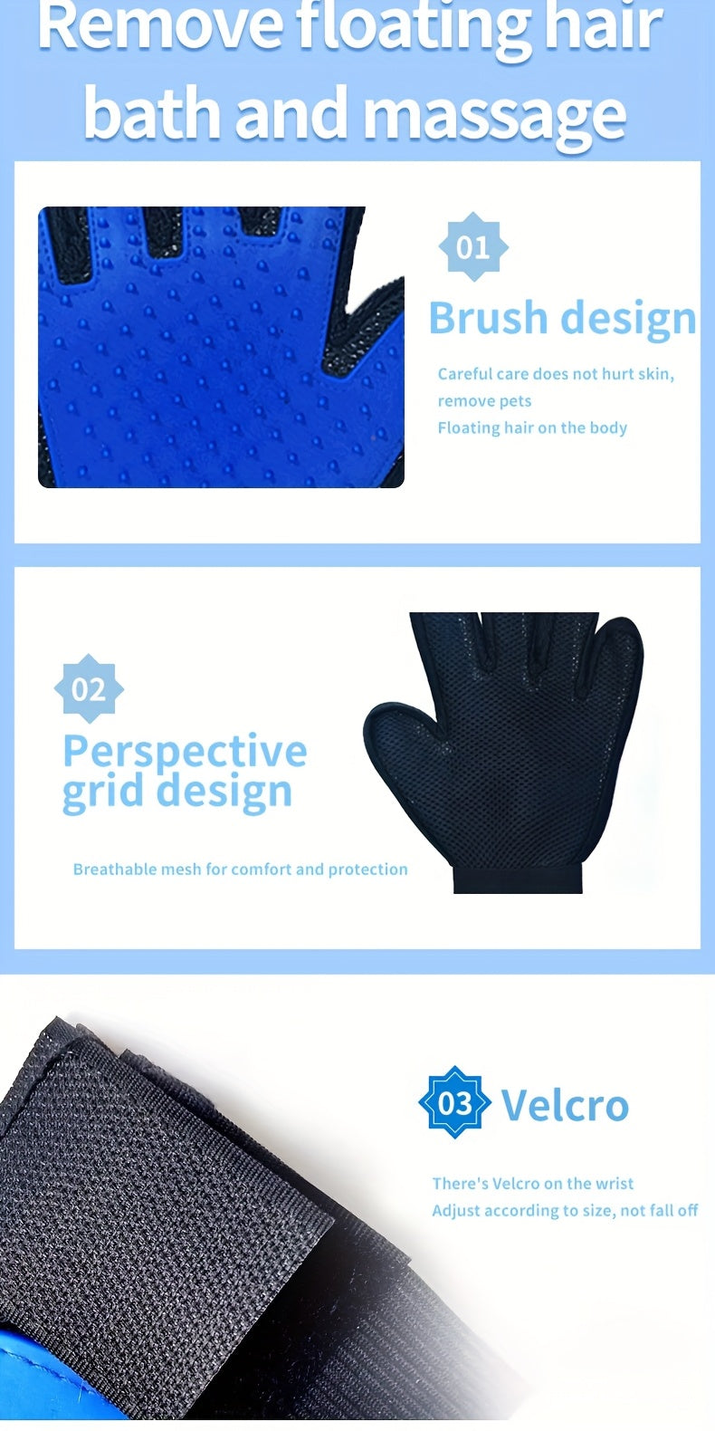 Pet Grooming Gloves, Pet De-Shedding Gloves, Dog Brush Gloves, Gentle De-Shedding Brush Gloves, De-Shedding Gloves De-Shedding Gloves, Grooming Easily And Neatly, Grooming Gloves for Dogs, Cats, Rabbits, And Horses with Long/