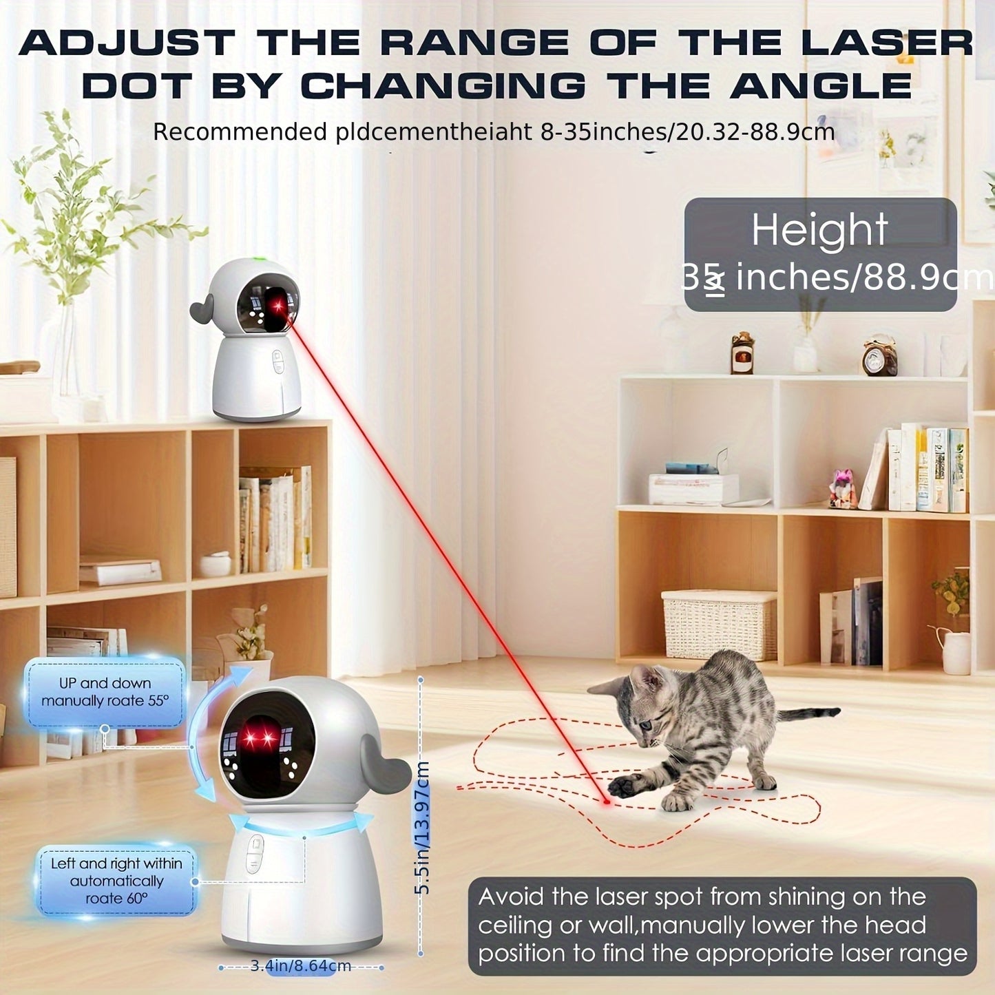 [Interactive Cat Laser Toy] Rechargeable Interactive Cat Laser Toy - Dual Laser Modes & Motion-Activated Fun for Bored Indoor Adult Cats