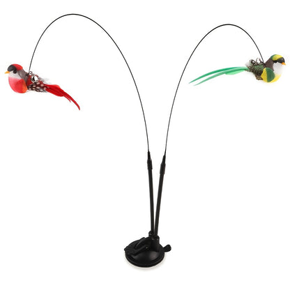 Interactive Cat Teasing Stick with Long Double Rod & Powerful Sucker Base - Hands-Free Cat Toy with Artificial Feather Attachment (Red/Green), Non-Toxic Polyester for Hunting Exercise, Kittens & Adult Cats - Indoor/Outdoor Pl