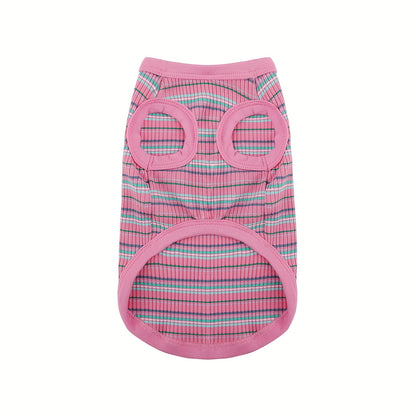 Paiaite Soft Ribbed Dog Vest - Pink Striped Tank Top for Small to Extra Small Breeds, Easy Pullover Style, Hand Wash Only, Dog Tank Top