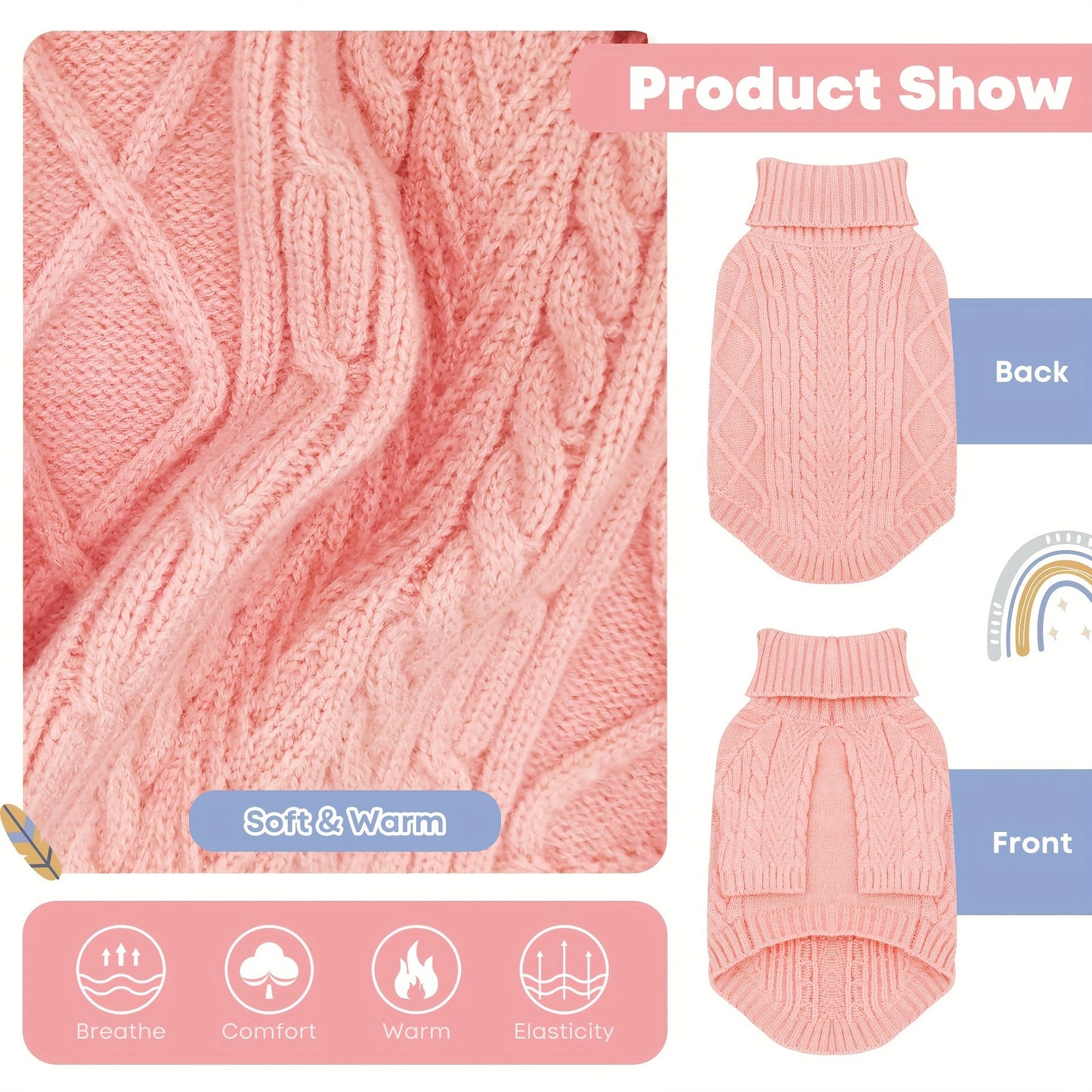 Cozy Pink Turtleneck Dog Sweater - Warm Knit Pullover for Small to Medium Breeds, Soft Long-Sleeve Pet Apparel for Chihuahuas, Bulldogs, Dachshunds, Dog Clothes