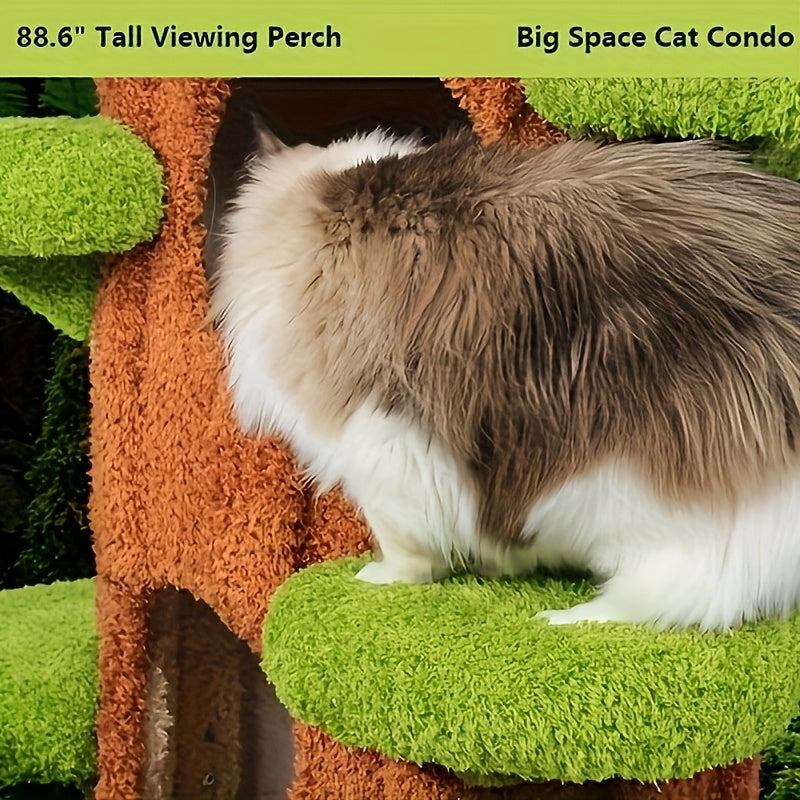 88.6" Extra Large Cat Tree Tower, Solid Wood Cat Tree, Luxury Cat Stuff Clearance, Cat Bed for Multi-Cat Households, Cat Toys for Indoor, Cat Scratcher, Cat Condo, Local Warehouse Cat House, Cat Scratching Post, Cat Climbe Fu
