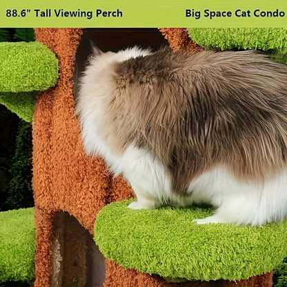 88.6" Extra Large Cat Tree Tower, Solid Wood Cat Tree, Luxury Cat Stuff Clearance, Cat Bed for Multi-Cat Households, Cat Toys for Indoor, Cat Scratcher, Cat Condo, Local Warehouse Cat House, Cat Scratching Post, Cat Climbe Fu