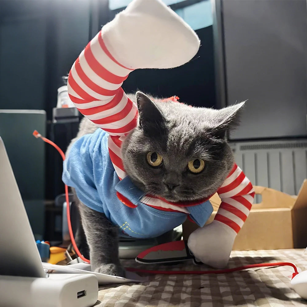 Funny Halloween Pet Costume Cat Cosplay Clothes Holding Knife Puppy Kitten Festival Dress Up Apparel Shirt Cats Dogs Party Gifts