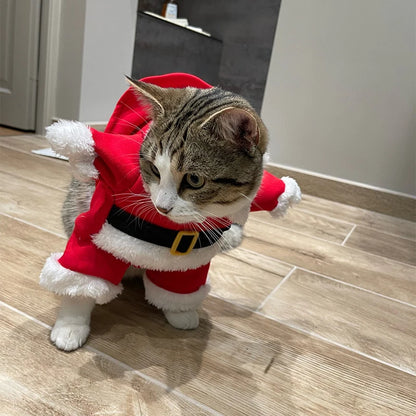 Funny Pet Cat Santa Claus Clothes Christmas Costume For Small Medium Cats Dog Cute Kitten Cosplay Set Photo Props Party Outfits