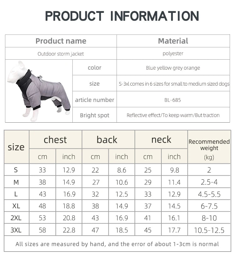 Waterproof Dog Jumpsuit Reflective Thick Puppy Jacket Overalls For Small Medium Dogs Outdoor Windproof Yorkie Pug Coat Outfits