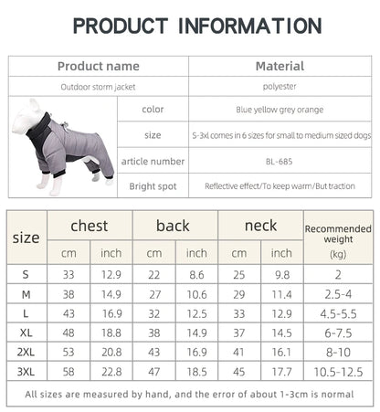 Waterproof Dog Jumpsuit Reflective Thick Puppy Jacket Overalls For Small Medium Dogs Outdoor Windproof Yorkie Pug Coat Outfits