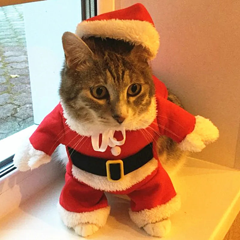 Funny Pet Cat Santa Claus Clothes Christmas Costume For Small Medium Cats Dog Cute Kitten Cosplay Set Photo Props Party Outfits