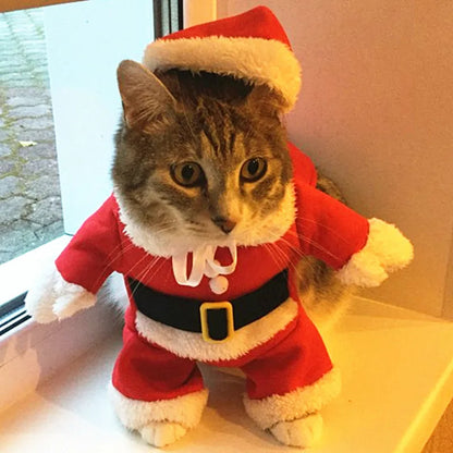 Funny Pet Cat Santa Claus Clothes Christmas Costume For Small Medium Cats Dog Cute Kitten Cosplay Set Photo Props Party Outfits