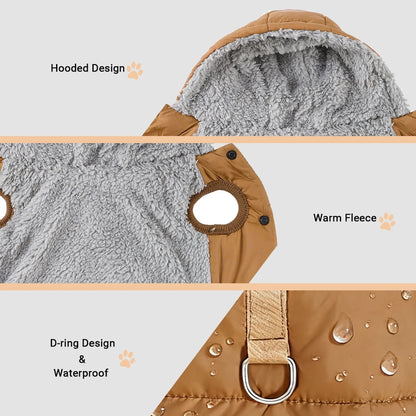 Warm Fleece Dog Coat With Hooded Waterproof Winter Pet Puppy Clothes For Small Medium Dogs Cats French Bulldog Hoodie Costume