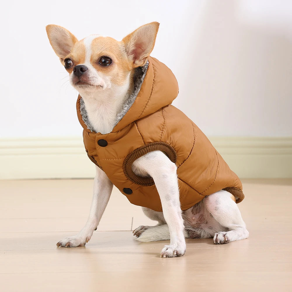 Warm Fleece Dog Coat With Hooded Waterproof Winter Pet Puppy Clothes For Small Medium Dogs Cats French Bulldog Hoodie Costume
