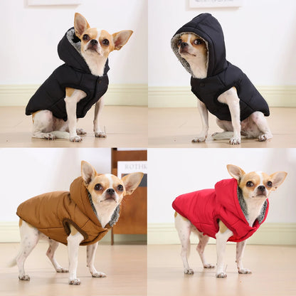Warm Fleece Dog Coat With Hooded Waterproof Winter Pet Puppy Clothes For Small Medium Dogs Cats French Bulldog Hoodie Costume