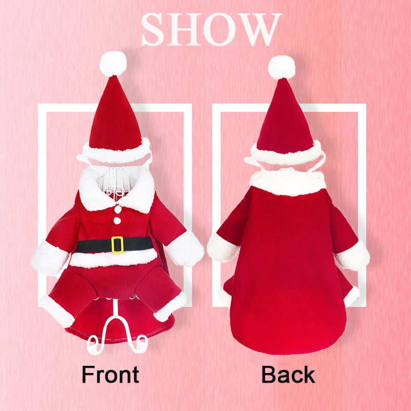 Funny Pet Cat Santa Claus Clothes Christmas Costume For Small Medium Cats Dog Cute Kitten Cosplay Set Photo Props Party Outfits