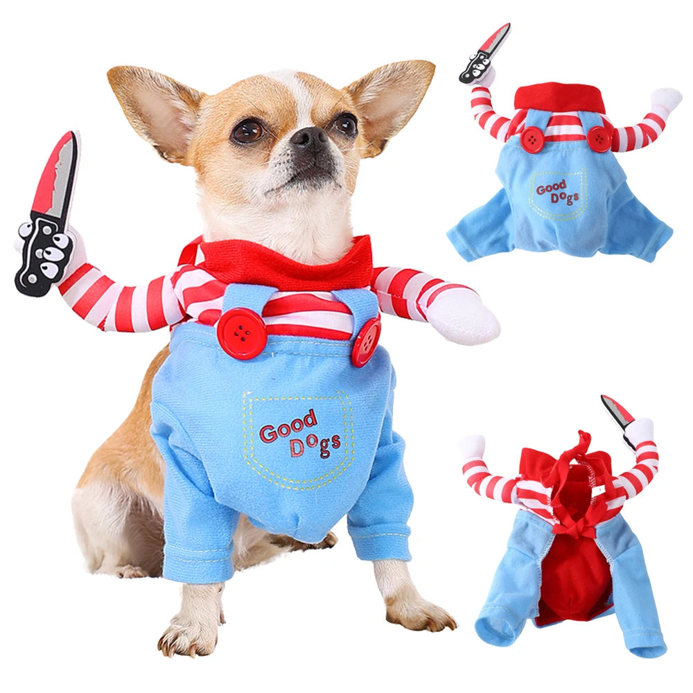 Funny Halloween Pet Costume Cat Cosplay Clothes Holding Knife Puppy Kitten Festival Dress Up Apparel Shirt Cats Dogs Party Gifts