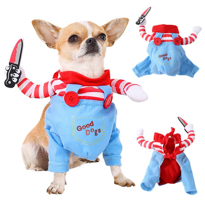 Funny Halloween Pet Costume Cat Cosplay Clothes Holding Knife Puppy Kitten Festival Dress Up Apparel Shirt Cats Dogs Party Gifts