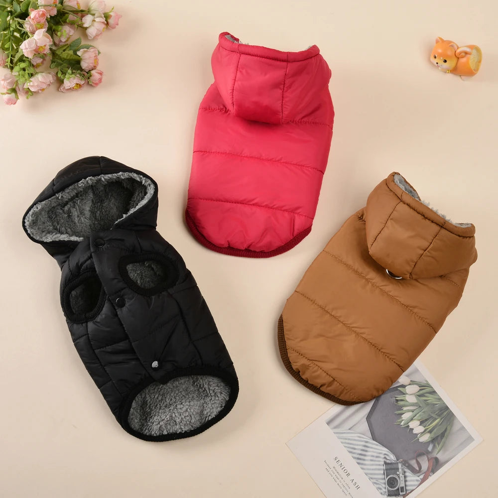 Warm Fleece Dog Coat With Hooded Waterproof Winter Pet Puppy Clothes For Small Medium Dogs Cats French Bulldog Hoodie Costume