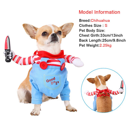 Funny Halloween Pet Costume Cat Cosplay Clothes Holding Knife Puppy Kitten Festival Dress Up Apparel Shirt Cats Dogs Party Gifts