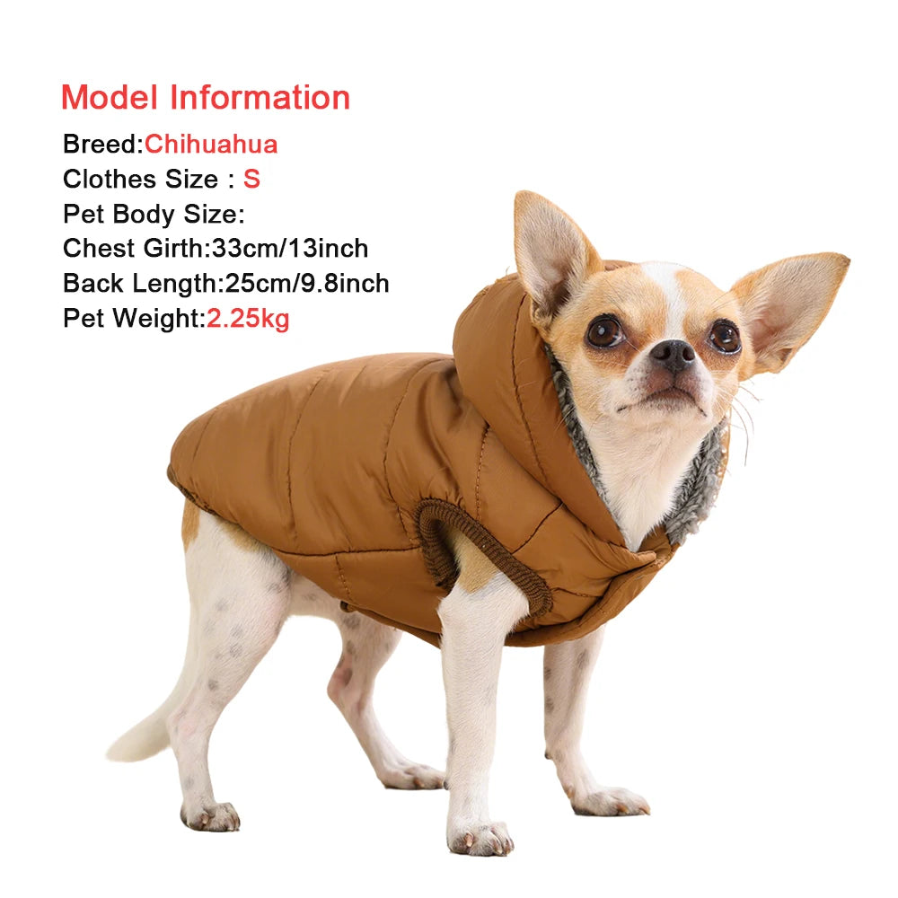 Warm Fleece Dog Coat With Hooded Waterproof Winter Pet Puppy Clothes For Small Medium Dogs Cats French Bulldog Hoodie Costume