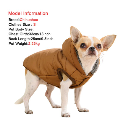 Warm Fleece Dog Coat With Hooded Waterproof Winter Pet Puppy Clothes For Small Medium Dogs Cats French Bulldog Hoodie Costume