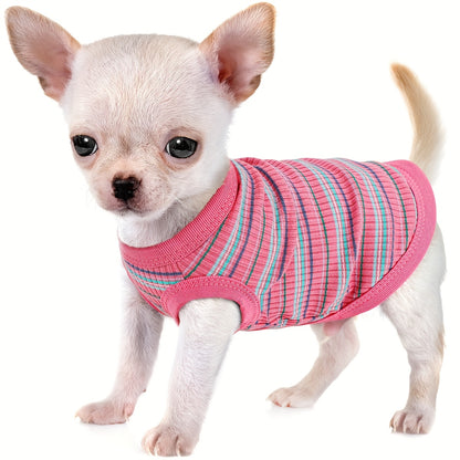 Paiaite Soft Ribbed Dog Vest - Pink Striped Tank Top for Small to Extra Small Breeds, Easy Pullover Style, Hand Wash Only, Dog Tank Top