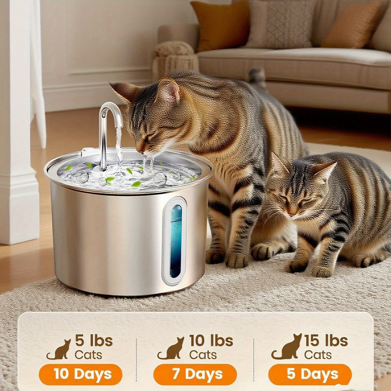Stainless Steel for cat Water Fountain, 74oz (2.2L) Ultra-Quiet Automatic Pet Water Dispenser for Cats Dogs, No More Stale Water, BPA-Free, Durable Metal Design, Perfect for Small Animals, Multi-Pet Homes, for cat Water Fount