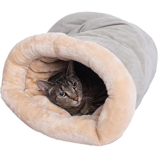 Vintage-Style Semi-Enclosed Cat Sleeping Bag - Warm, Washable Pet Nest for Small & Medium Cats, Cozy Gray & Beige Design with Plush Interior, Perfect for Autumn & Winter, Cat Bed, Cozy Pet Furniture, Plush Interior Design, So