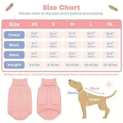 Cozy Pink Turtleneck Dog Sweater - Warm Knit Pullover for Small to Medium Breeds, Soft Long-Sleeve Pet Apparel for Chihuahuas, Bulldogs, Dachshunds, Dog Clothes