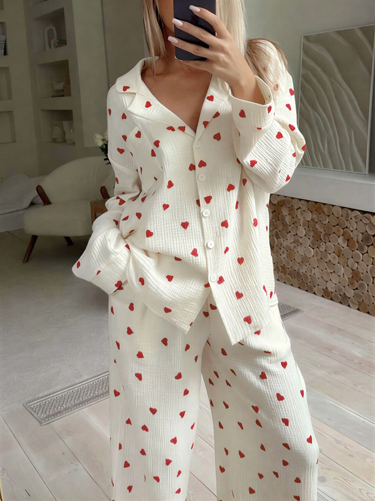 Sweet Whispers Heart Print Pajama Set