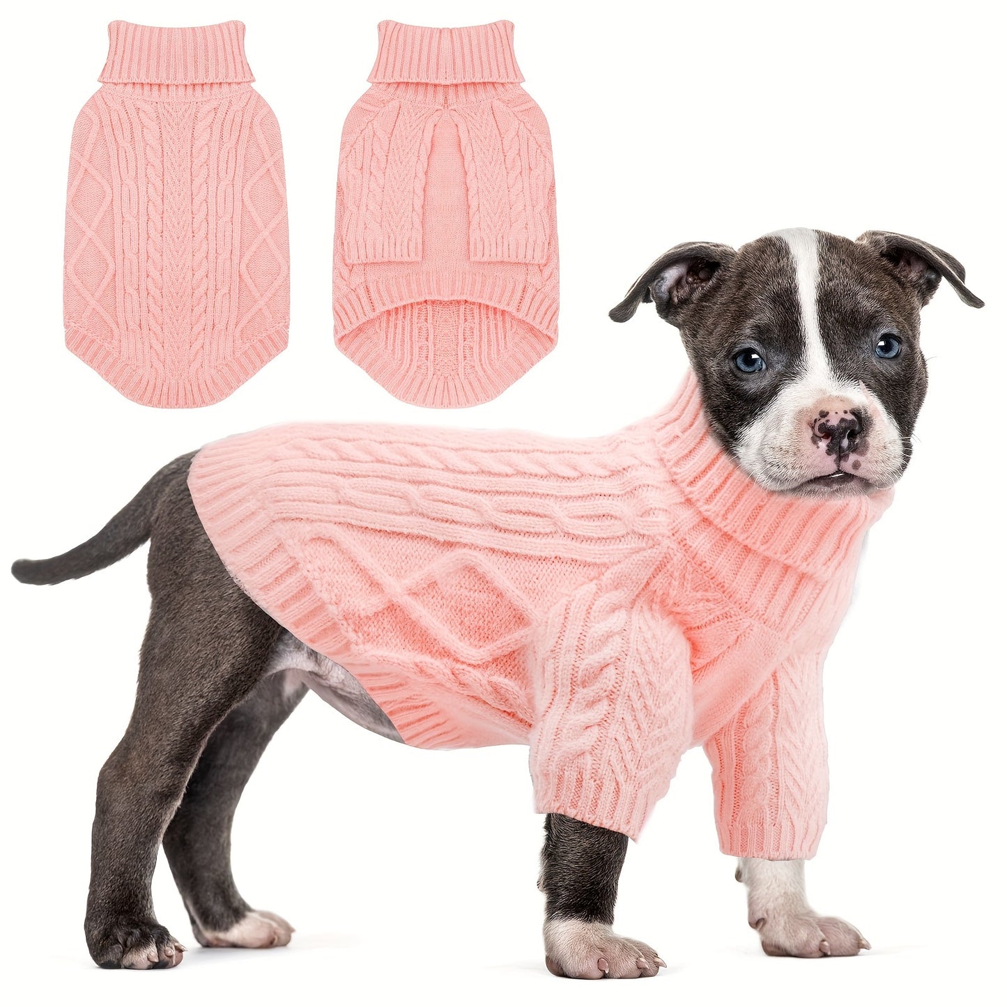 Cozy Pink Turtleneck Dog Sweater - Warm Knit Pullover for Small to Medium Breeds, Soft Long-Sleeve Pet Apparel for Chihuahuas, Bulldogs, Dachshunds, Dog Clothes