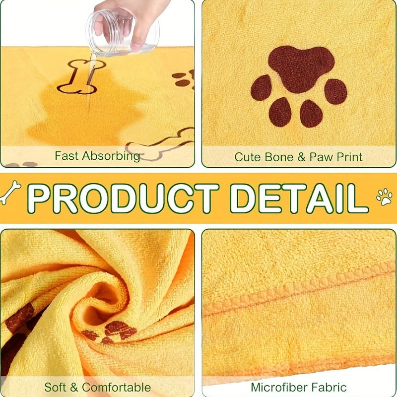 [Quick-Dry Pet Towels] 4pcs Quick-Dry Pet Towels for Medium Dogs | Soft, Absorbent Polyester with Colorful Paw Print Design - Ideal for Bathing and Grooming