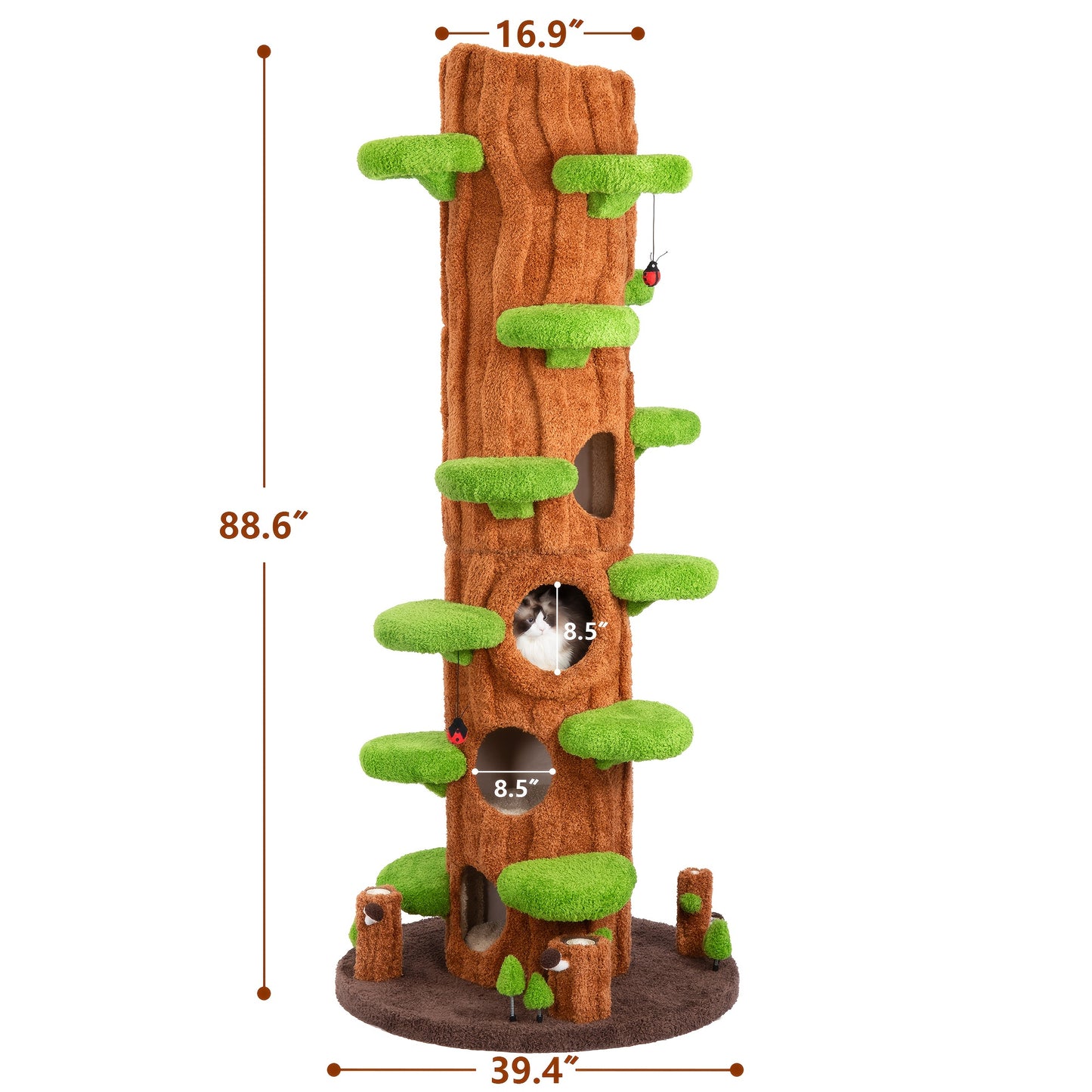 88.6" Extra Large Cat Tree Tower, Solid Wood Cat Tree, Luxury Cat Stuff Clearance, Cat Bed for Multi-Cat Households, Cat Toys for Indoor, Cat Scratcher, Cat Condo, Local Warehouse Cat House, Cat Scratching Post, Cat Climbe Fu